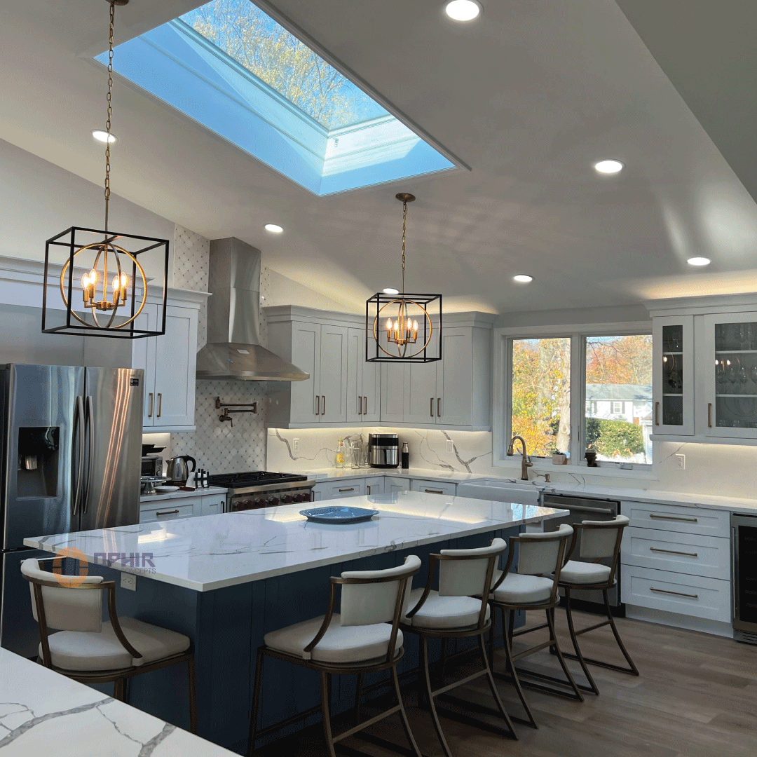 kitchen modern island cabinets light fixtures granite countertop